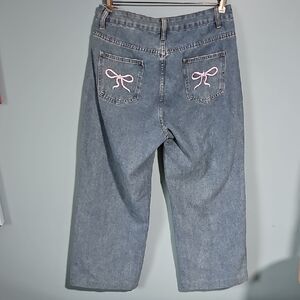 Nova Blue Women's Blue Jeans with Pink Embroidered Bows Size XL